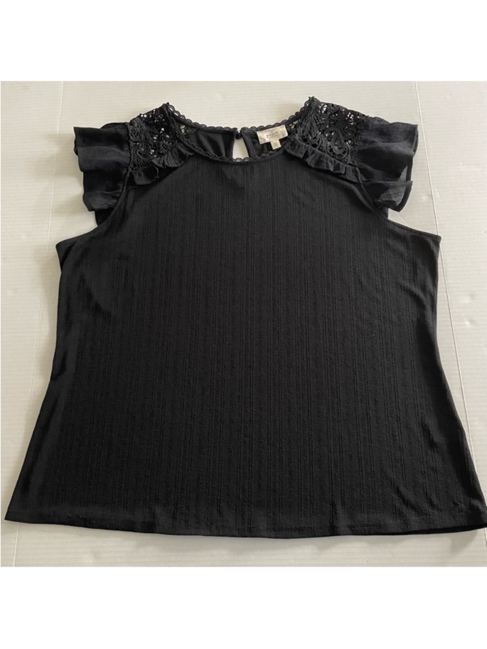 Perch by‎ Blu Pepper Flutter Sleeve Black Blouse Crochet details Women’s 1XL